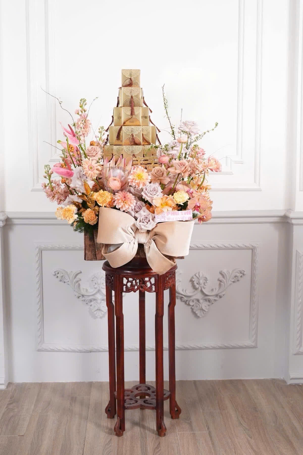 Mâm quả Cưới đính nơ dễ thương 