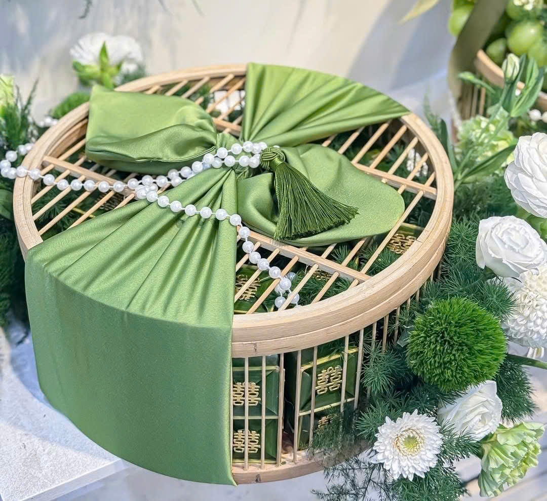 Mâm quả Cưới tròn tre độc đáo 