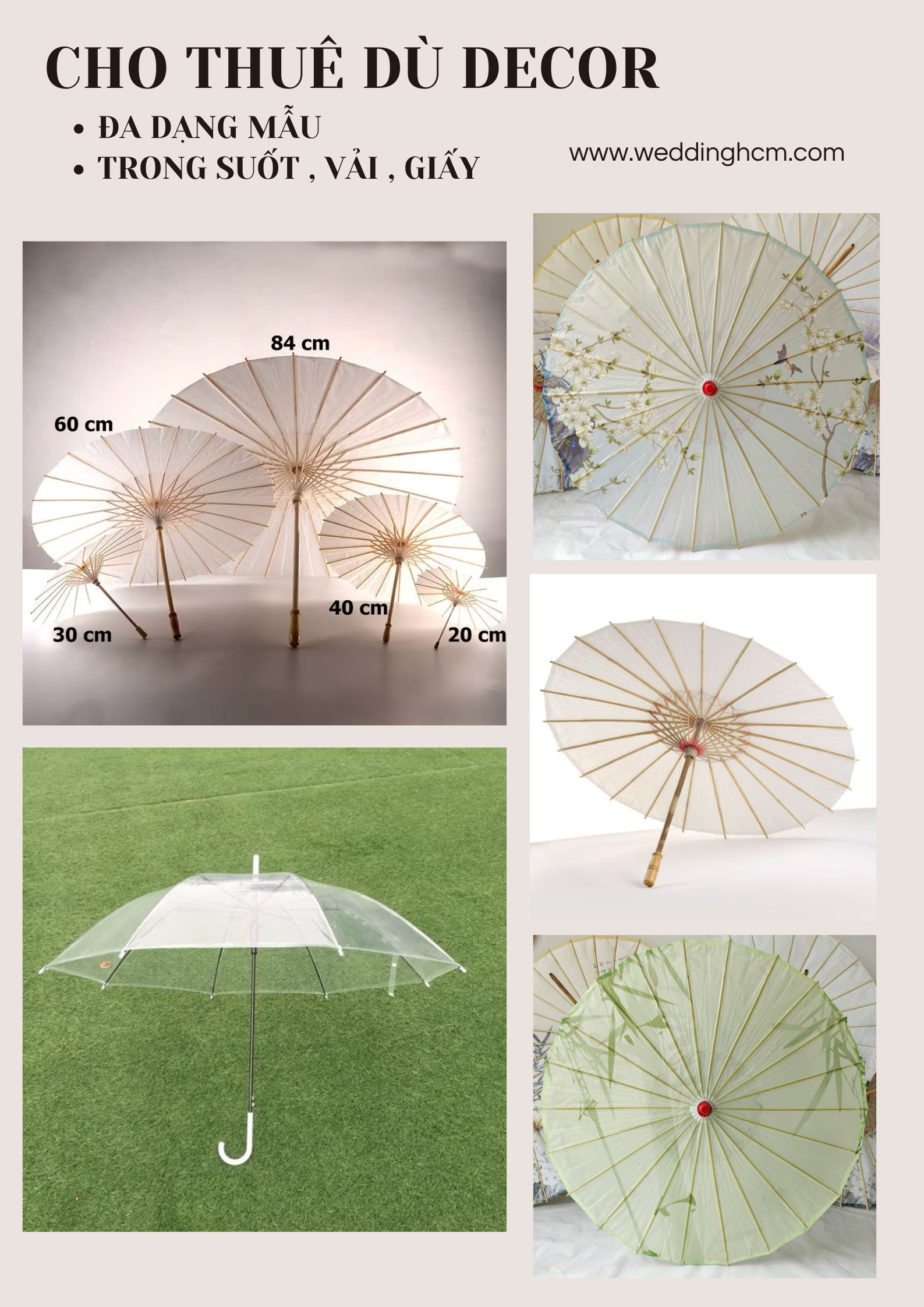 Cho thuê dù decor đa dạng mẫu và tông màu 