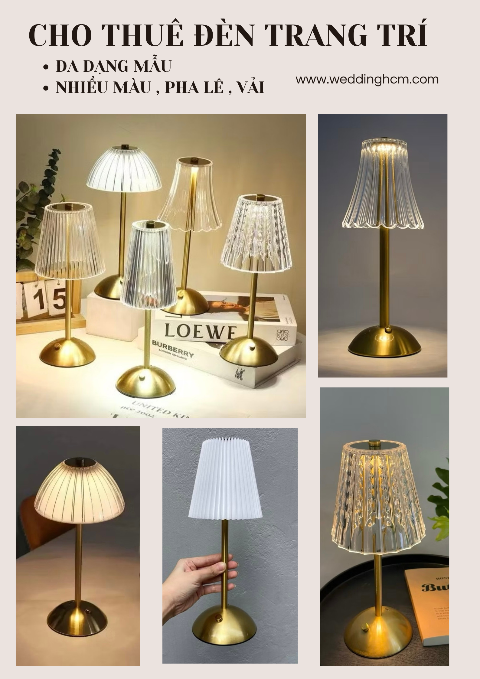 Cho thuê đèn trang trí để bàn hoặc decor tiệc 2 