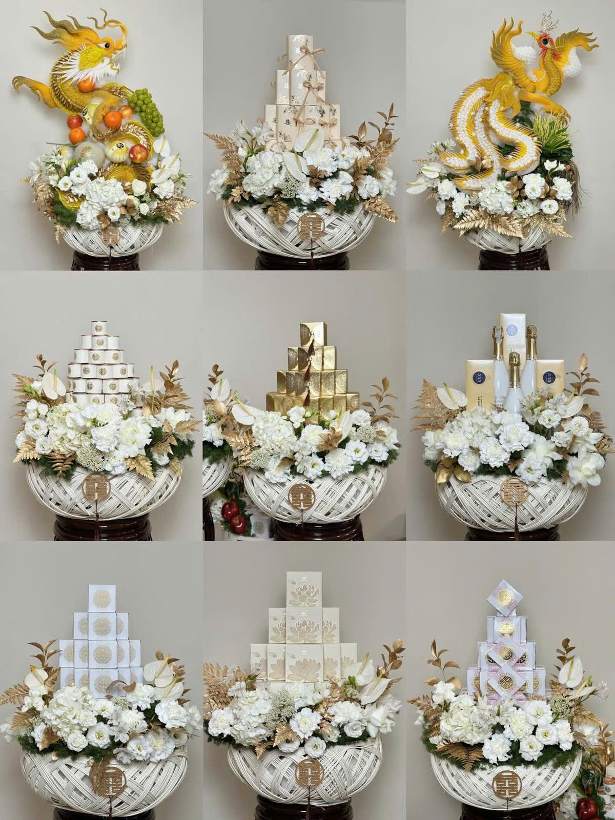 Mâm quả Cưới tre trắng phối ánh kim cực sang trọng